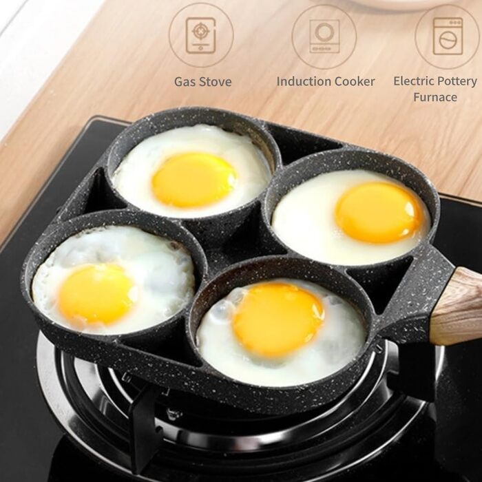 Haofy Egg Pan, 4-Hole Egg Burger Pan, Non-Stick Breakfast Omelette Pancake Pan for Electric Ceramic Stove, Not Available for Induction Cookers