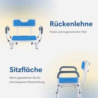 Safe Age® Shower Stool with Removable Backrest and Armrests - Non-Slip - Height Adjustable - Shower Stool for Seniors