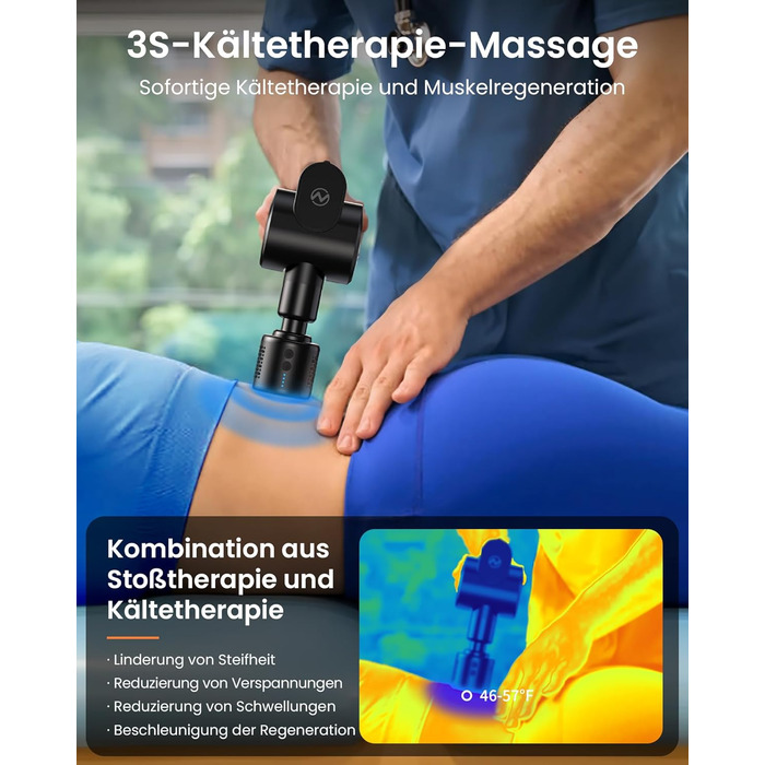 Масажер для м'язів Napre Massagepistole: 32 швидкості, кут налаштування, металевий подовжувач, чорний (нагрів/охолодження)