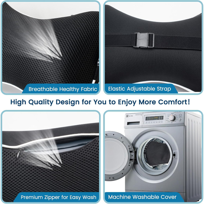 Надувна подушка для шиї BestMaxs для подорожей: літак, поїзд, авто. Зручна, знімний чохол, для офісу та сну. (Чорний, 2 шт, Medium)