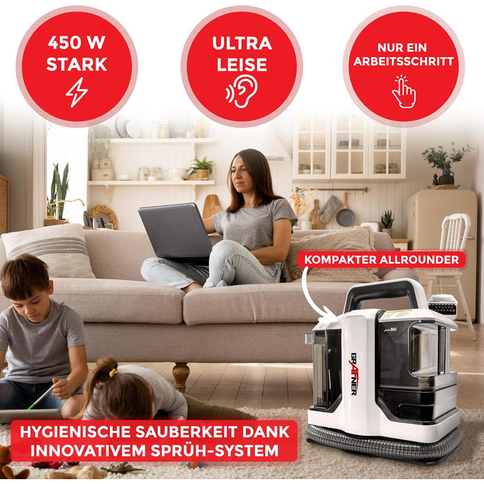 Вакуумний пилосос Grafner з двома баками та 2 щітками для чищення килимів, меблів, авто та видалення плям