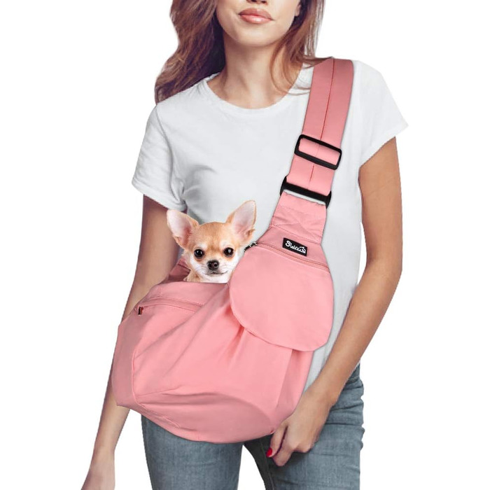 Сумка-переноска для собак Nasjac, ручне кріплення, з підставками для дна, комфортна, з регульованим плечовим ременем та кишенею на блискавці, для маленьких собак та котів, для подорожей на відкритому повітрі (Рожева)