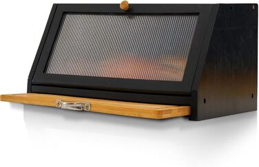 YOUDENOVA Хлібниця з дощечкою для нарізання, дерев'яна хлібниця, коробка для зберігання, бамбукова скринька для хліба, солі та перечниці, 39x25x20 (ДxШxВ) см, Чорний