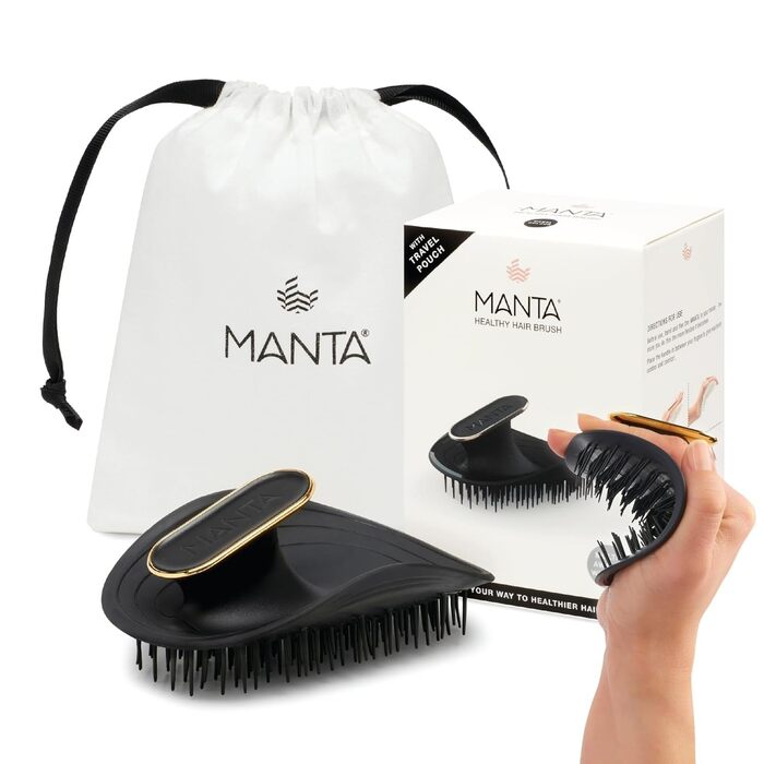 Масажна щітка для голови Manta, розпушувач волосся, стимулятор росту та кровообігу, для кучерявого та гладкого волосся, чорна
