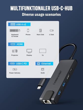 Lemorele USB-C хаб 14-в-1: док-станція з 3 портами дисплея (2 HDMI 4K + VGA), 5 USB (3x USB 3.0), 100W PD, SD/TF кардрідер, аудіо, сумісна з MacBook, Dell, Windows
