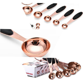 Cieeo Measuring Spoon Set in Rose Gold Kitchen/Baking Utensils Stainless Steel Spoons for Dry and Liquid Ingredients, Home Use, Spoons with Engraved Handle, Stackable Storage