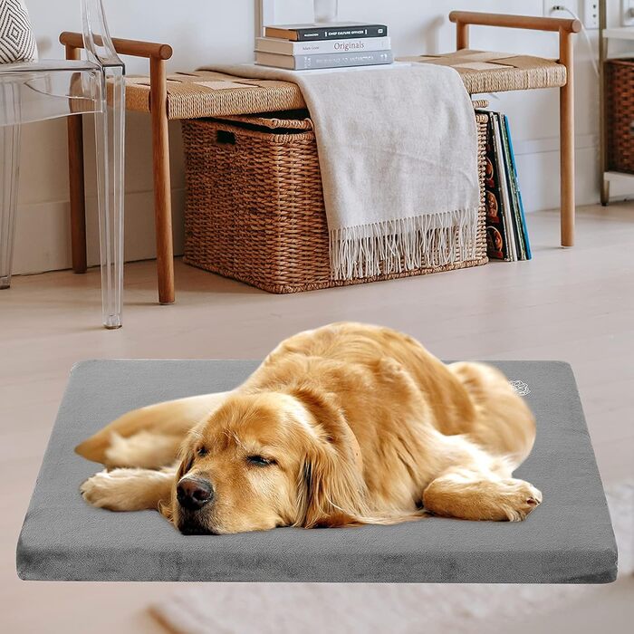 EMPSIGN Dog Bed for Large Dogs, Washable Dog Cushion, Waterproof Dog Bed L 89x56cmx7.6cm, Dog Cushion Suitable for Cages, Dog Mat with Removable and Washable Cover for Large Dogs, Grey (XXL (119*74*5.8cm))