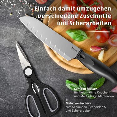 Набір ножів кухарських 7 предметів з бруском, кухонний набір ножів, ніж, ножиці, брусок для нарізки м'яса/овочів/фруктів, для нарізки, кубиків, шинкування (срібний)