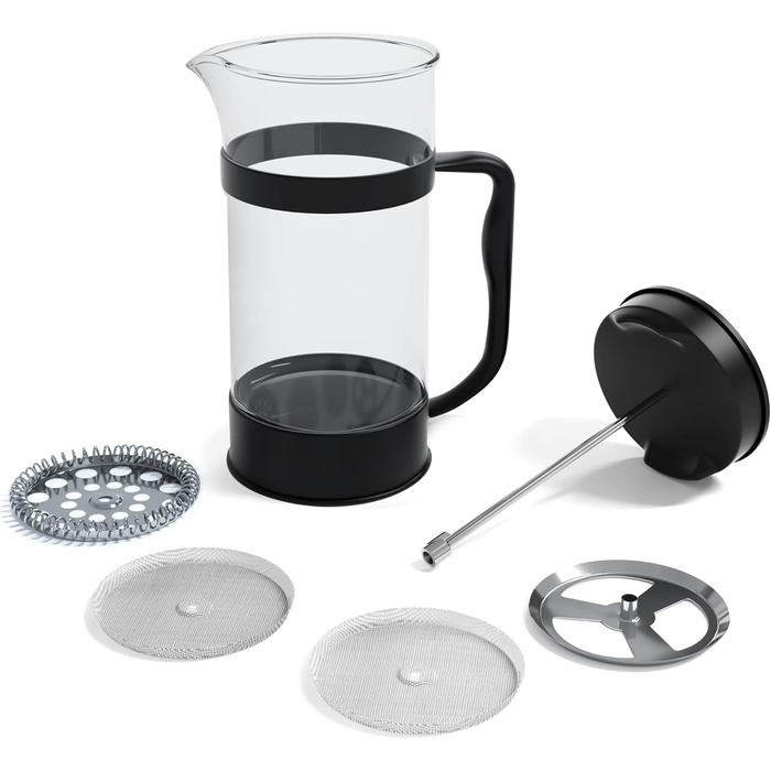 Френч-прес KICHLY 1000 мл (600 мл) - чорний, з нержавіючої сталі, для приготування кави