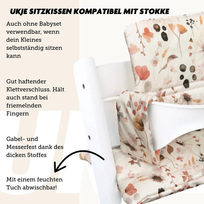 Сидіння-подушка Ukje для стільчика Stokke Tripp Trapp, водостійка, багато кольорів і візерунків, м'яка подушка для стільчика, екстра товста, зменшувач сидіння, дизайн Леопард (Wilde Bloemen)