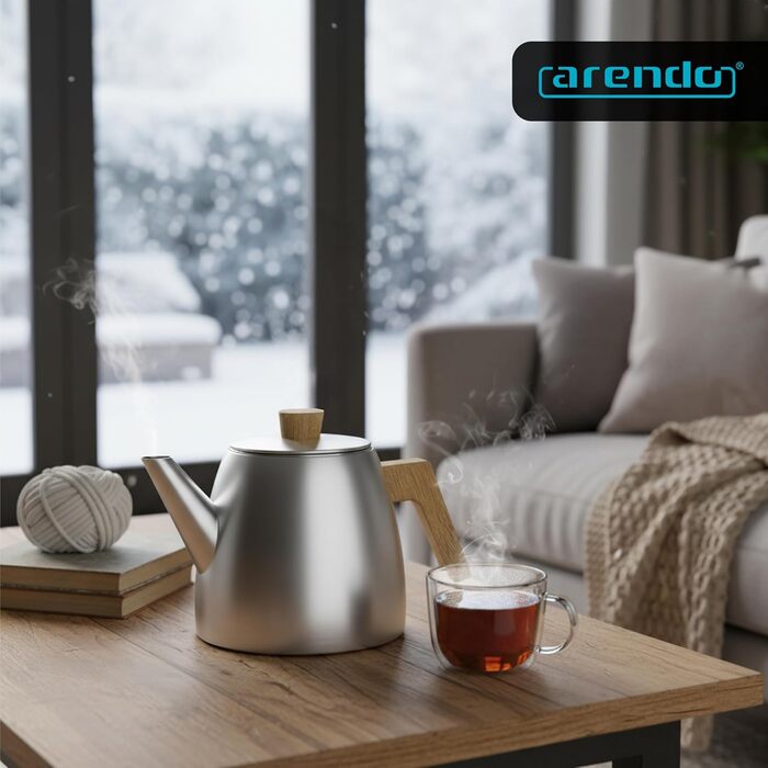 Заварник для чаю Arendo з нержавіючої сталі з ситом, 1000 мл, термос з подвійними стінками та дерев'яними ручками, сріблястий