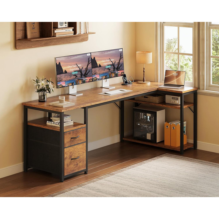 Ігровий кутовий стіл Coleshome з 2 шухлядами, 160x80 см, коричневий