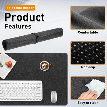 Підкладка під стіл з фетру 100 x 43 см, велика миша, антиковзаюча, для офісу та дому (темно-сірий)