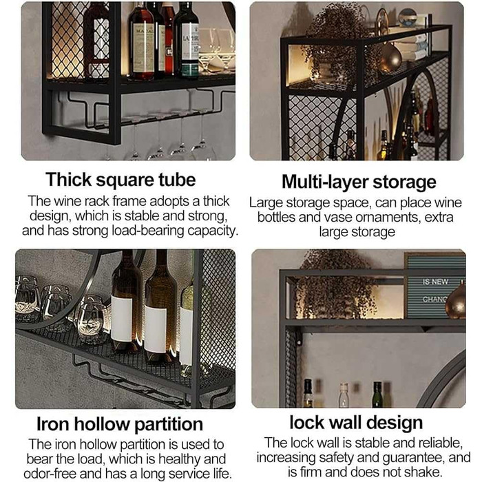 Металева вітрина для вина на стіну, кругла, 140x15x80 см, золото. Підійде для бару, ресторану, дому. Багатофункціональна полиця для зберігання.