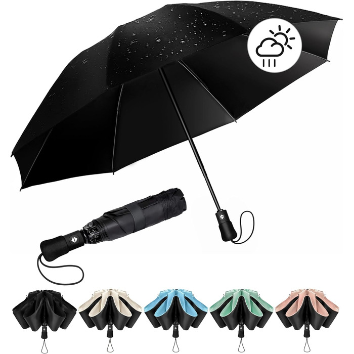 Чакіпі Чакіпі Парасолька велика, стійка до вітру, компактна для подорожей, автоматична, для жінок та чоловіків – кишеньковий парасолька, портативний UV-захист, чорний, 210T покриття, діаметр 97 см, 8 спиць, довжина 108 см
