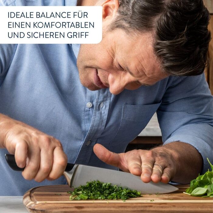 Набір кухонних ножів Jamie Oliver by Tefal (6 предметів): шеф-ніж, ніж Сантоку, ніж для хліба, універсальний ніж, ніж для овочів, блок з акації, сталь, коричневий K267S556
