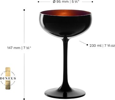 Набір келихів для шампанського Stölzle Lausitz Elements, 6 шт, 230 мл, чорний/бронзовий – елегантні келихи з кришталевого скла без свинцю, придатні для миття в посудомийній машині та стійкі до ударів