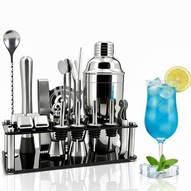 Набір для коктейлів 6 предметів з нержавіючої сталі, 750 мл, з аксесуарами та рецептами для дому, бару, вечірок (23 предмети)