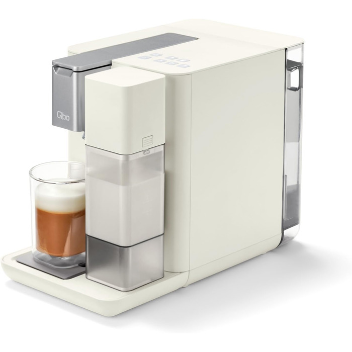 Tchibo Qbo MILK MASTER Premium Capsule Machine for Cappuccino, Espresso, Caffè Crema, Caffè Grande, one-touch milk froth with removable 300ml milk tank, with automatic shut-off, White Cashmere
