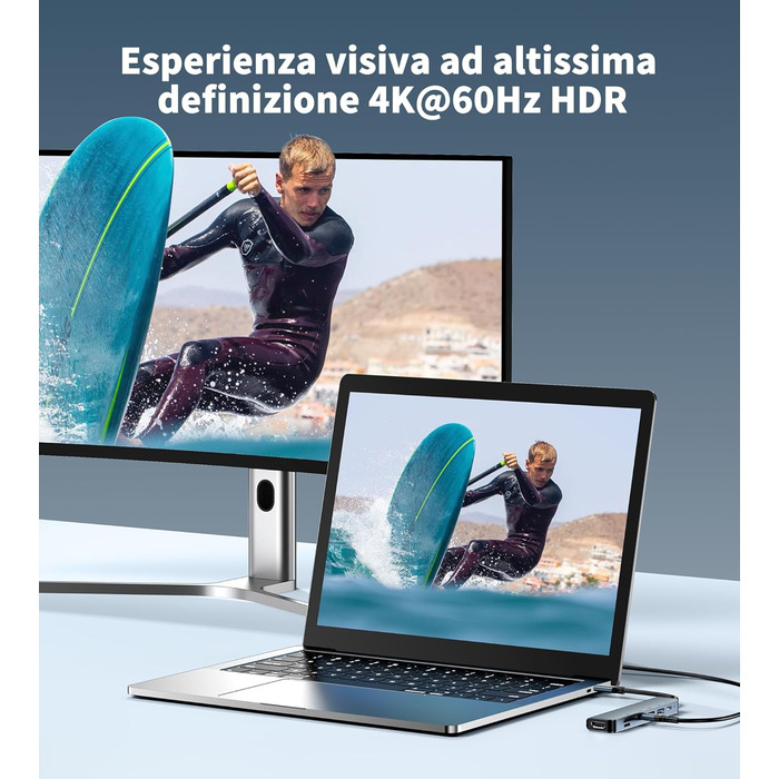 Док-станція USB-C з підставкою для ноутбука 8 в 1, хаб USB-C 4K@30Hz HDMI, SD/TF, адаптер для MacBook Pro Air, HP, Dell, Thinkpad, Surface (M79)