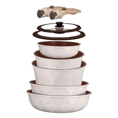 Набір посуду 9 предметів з антипригарним покриттям Diamant Beige: каструлі та сковорідки для всіх плит, включаючи індукційні. Без PFOA/PFAS