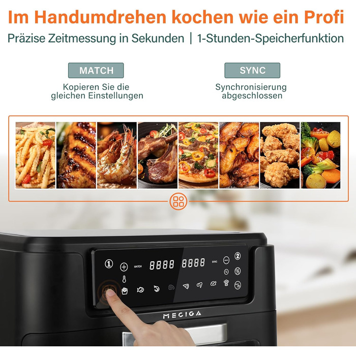 MECIGA Dual Zone Air Fryer, Double Chamber Air Fryer with Viewing Window, Transformable Hot Air Fryer, 12L Large Air Fryer, 2 Drawers, Oil-Free Fryer, Dishwasher Safe, 2400W, Black
