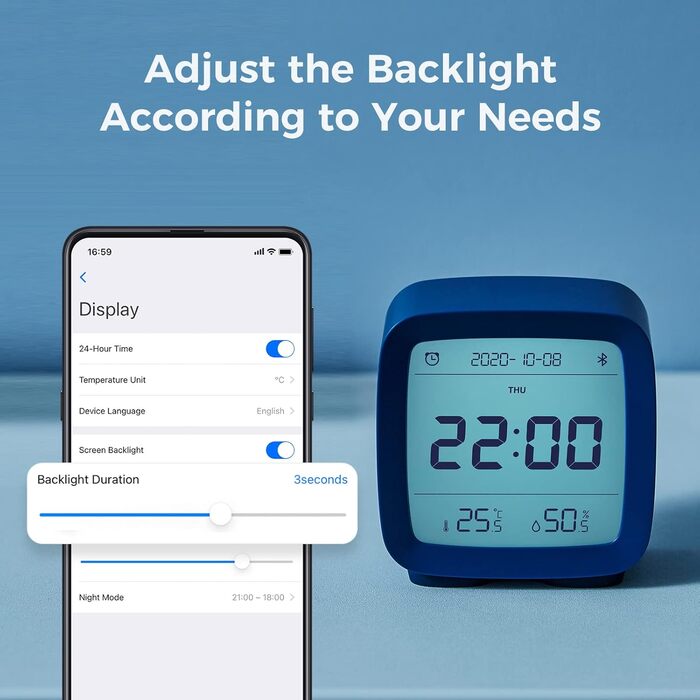 Qingping Bluetooth Alarm Clock, Works with Mi Home (All settings via App), Digital Smart Alarm Clock Battery Powered with Multiple Alarms