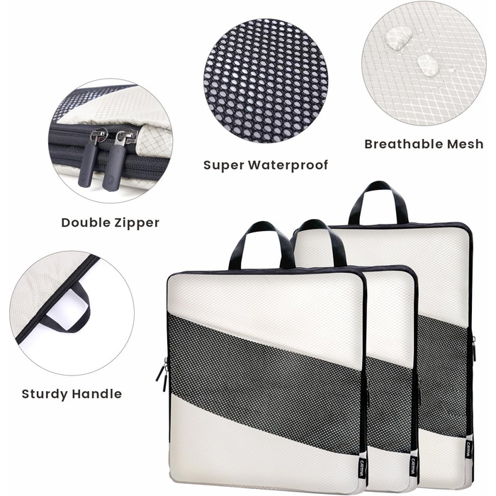 Набір органайзерів для валізи з компресією, 6 шт. - Кубики для пакування одягу, білий (Elfenbein) - Організація багажу в дорогу