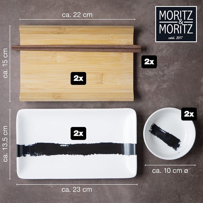 Набір посуду для суші Moritz & Moritz на 2 особи (8 предметів) - суші-сервіз з тарілками та палочками
