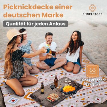 Engelstoff® Waterproof Picnic Blanket - Boho Blanket 200x200 cm - XXL Beach Blanket - Waterproof Blanket for Outdoor Use, Insulated, for Swimming Pools, Beach, Park, Travel, Hiking, Playground, Camping including e-Book