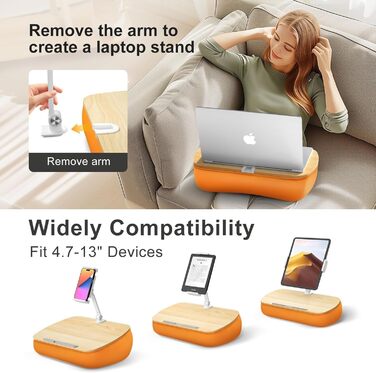 Підставка-подушка Beanbag для планшета та смартфона з регульованим тримачем, універсальний м'який чохол для читання в ліжку та на дивані (4,7–13 дюймів), Сірий/Помаранчевий