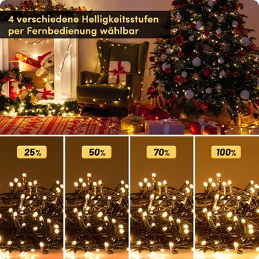 Ланцюжок прикрас MAGGIFT 20м 200 LED з вилкою/пультом/таймером/диммуванням, вологостійкий, тепле біле світло, для прикраси ялинки та декору, зовнішнє використання