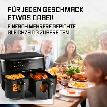 Фритюрниця готує без олії GOURMETmaxx 9л (2x4,5л) з цифровим дисплеєм, таймером та захистом від перегріву, чорна