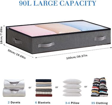 Комод під ліжко, 90л, органайзер для зберігання речей, коробка для білизни, постільної білизни, одягу (сірий)
