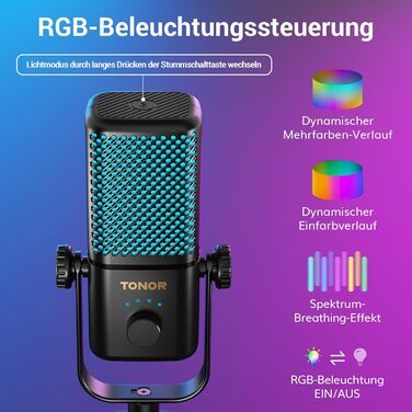 Мікрофон TONOR TCX3 для Xbox з RGB підсвічуванням, бездротовий, для стрімінгу та подкастингу, з регулюванням гучності, чорний