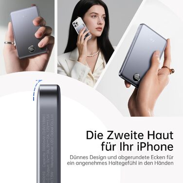 iWALK Powerbank MagSafe 5000mAh з LED-дисплеєм (Сірий) - Бездротова зарядка для iPhone 17/16/15/14/13/12