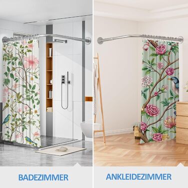 Регульована штанга для душу L-подібної форми, 60-134 см, з кріпленням для штори та підставкою для стелі, для ванни/ванної кімнати, срібна