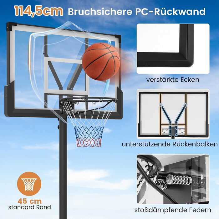 COSTWAY Adjustable Height Basketball Hoop System - Outdoor Mobile Basketball Stand with Wheels & Weight Bag (125-305cm)
