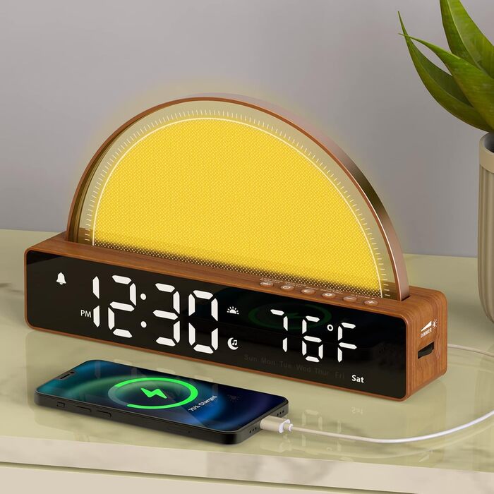 APUZOM Wake-Up Light Alarm Clock, Loud Alarm for Deep Sleepers, Digital Table Clock Night Light with Phone Charging Station, White Noise, Timer, Gift for Kids, Teenagers, Boys and Girls