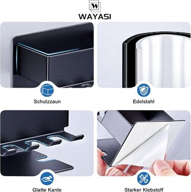 Тримач для зубних щіток настінний, для електричної зубної щітки, з підставкою для насадок, без свердління, чорний, компактний