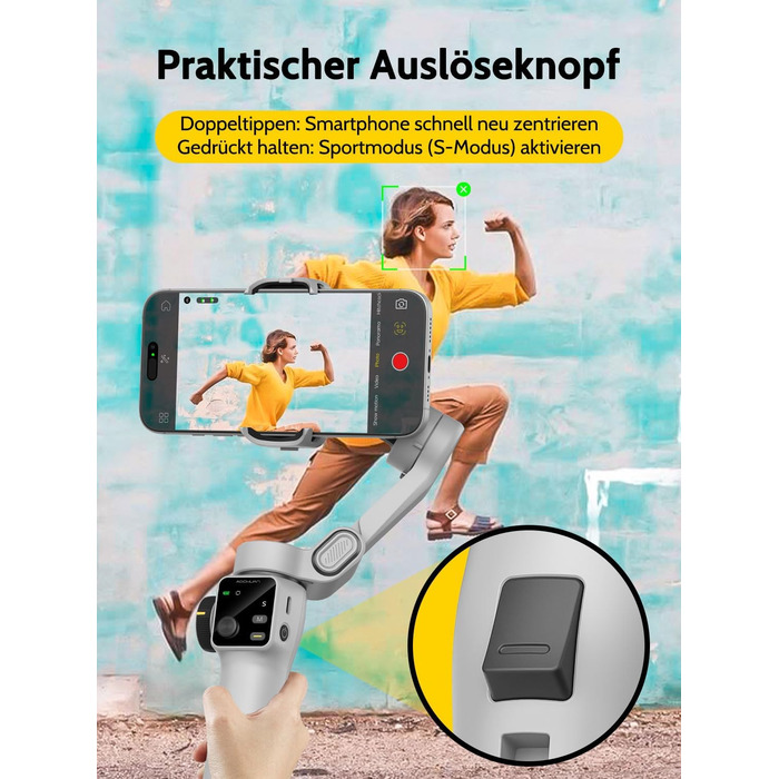 Стабілізатор гіроскоп AOCCHUAN Smart V8 з 7.8-дюймовою штангою, AI-трекінг, OLED-дисплей, кнопка зйомки (Чорний)