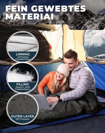KingCamp Double Sleeping Bag - Winter Adult Sleeping Bag for 2 People with Carry Bag - Black