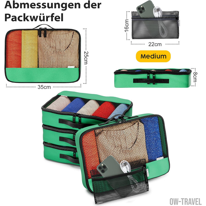 Органайзери для валізи OW-Travel: набір з 5 штук (2 середні, 3 великі) для зручної організації одягу в подорожах