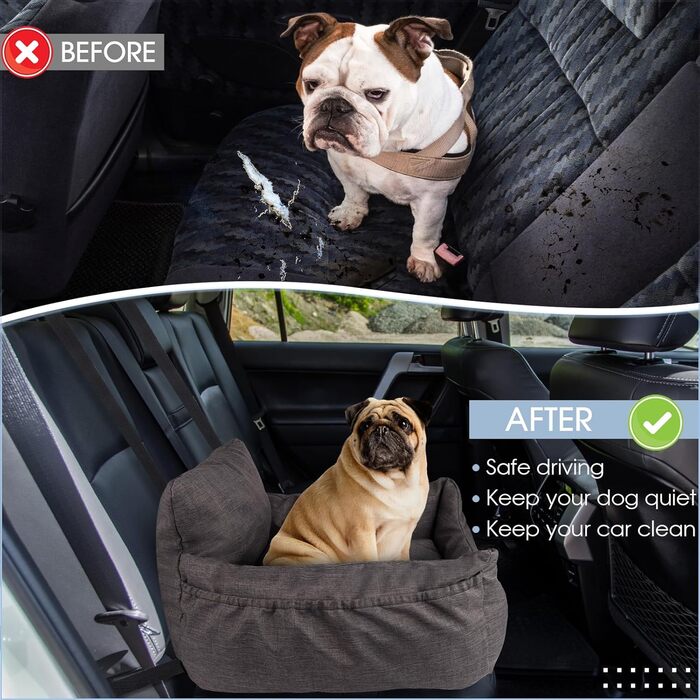 Автомобільний лежак для собак, 54x52x35 см - зручний лежак для собак у машину, сірий. Знімний, можна прати. З кишенями для зберігання.