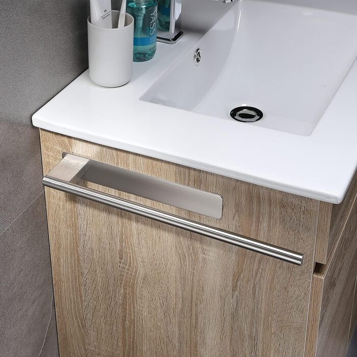 Тримач для рушників без свердління, на клейкій основі, 28 см, нержавіюча сталь, сріблястий, для ванної кімнати та кухні