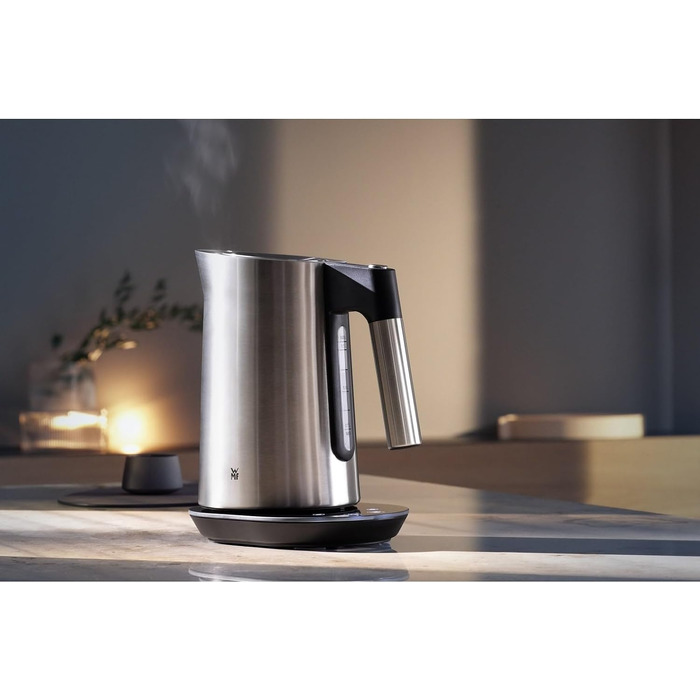 WMF Kineo Kettle with Temperature Setting, 1.6L, Scale Filter, 3000W, Live Temperature Display, Stainless Steel Matte Electric Kettle, Cromargan Single