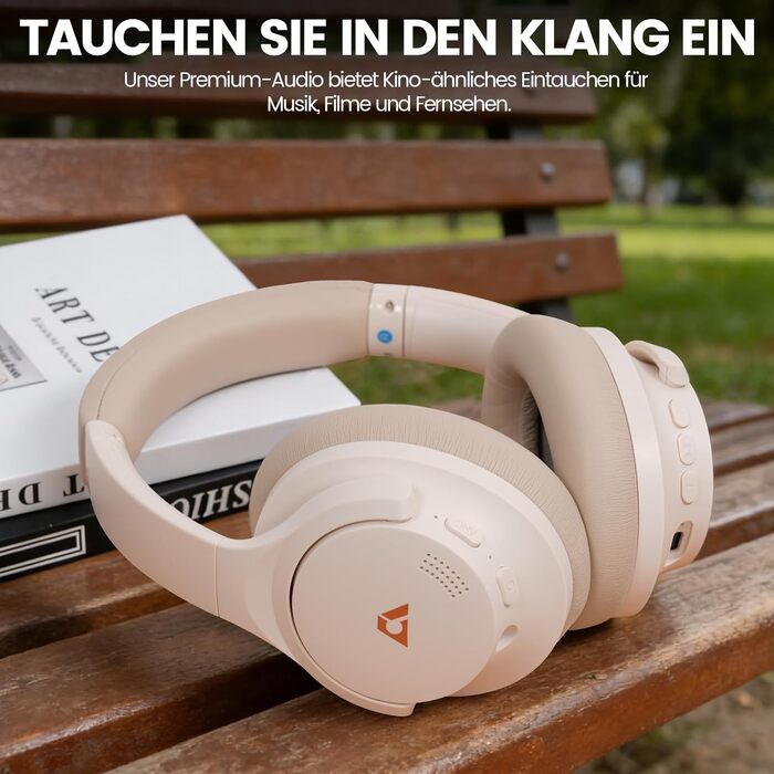 Навушники бездротові 1Mii AI Y8+ Bluetooth 6.0 з активним шумозаглушенням LDAC, 100 годин роботи, бежеві