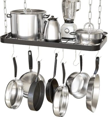 Jackcube Design MK397B Hanging Pots and Pans Organizer, Ceiling/Wall Mount, Grid, Kitchen, Pot, Storage Shelves for Utensils, Cookware with 8 S-Hooks (62 x 30 x 3 cm)
