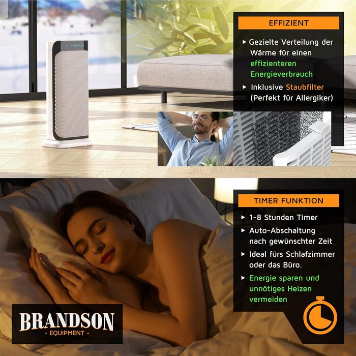 Brandson - Heater with Remote Control - Award-Winning - Energy-Saving, Quiet Ceramic Heater - Bathroom - Oscillation Function - Timer - Heater - GS Certified A: White Type 1