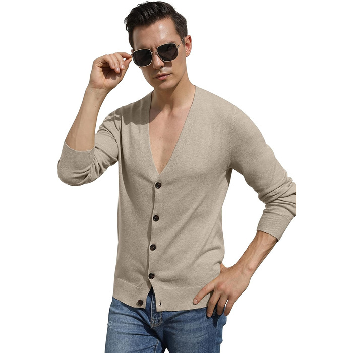 Світшот Hisir для чоловіків з V-подібним вирізом, легкий, елегантний, зимовий, класичний кардиган з ґудзиками (Хакі, XXL)